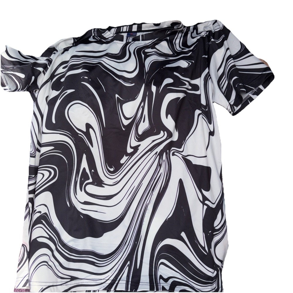 Black and White Swirl‎ T-Shirts adult Medium Short Sleeve Graphic 90's Statement
